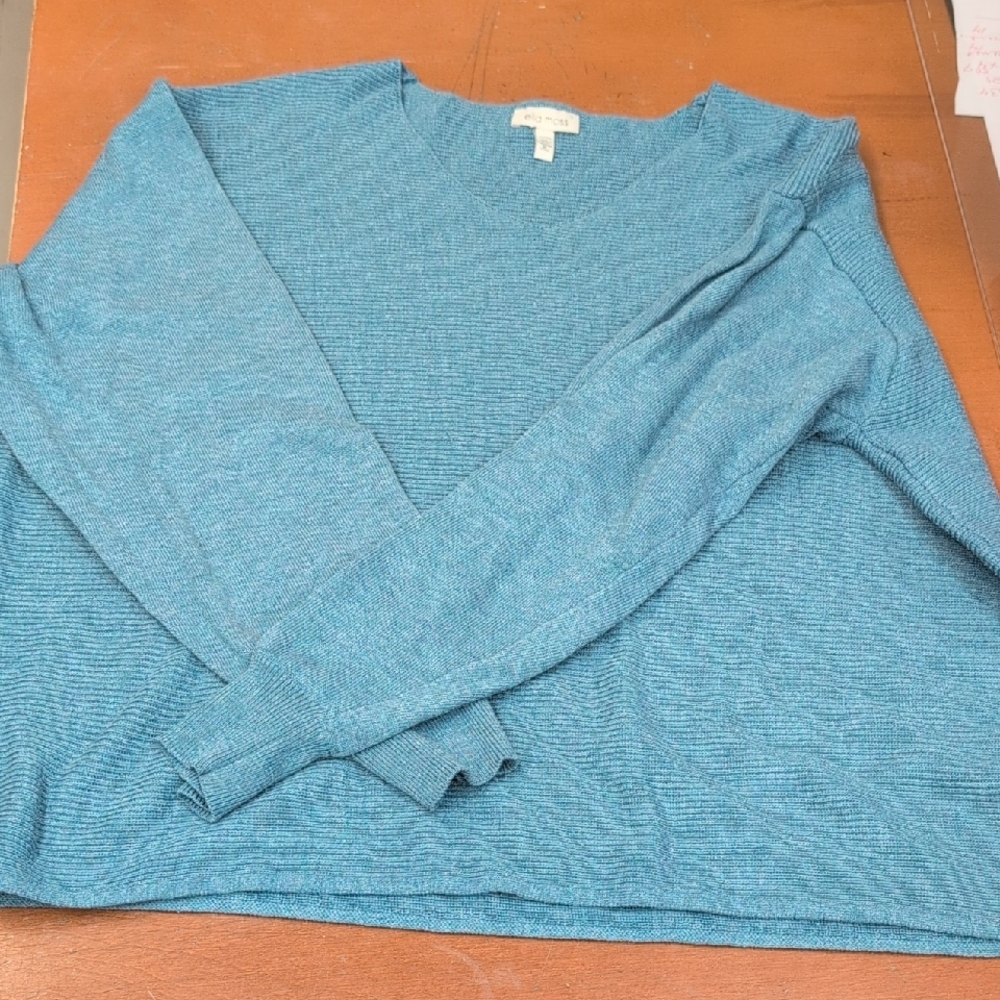 Ella Moss Blue Crew Neck Sweater Lightweight Knit